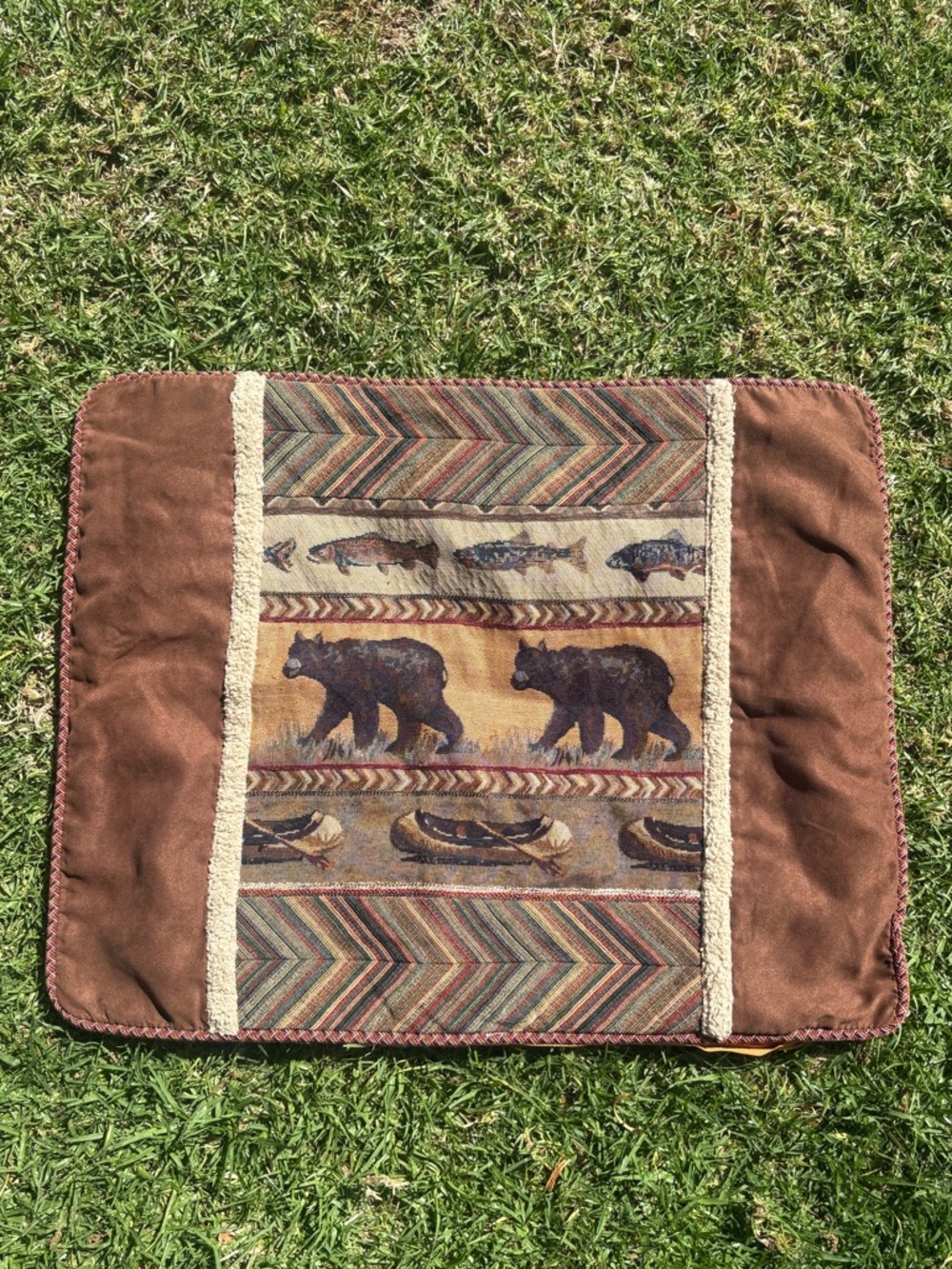 Rust Brown Bear & Canoe Accent Pillow Cover - Unbranded